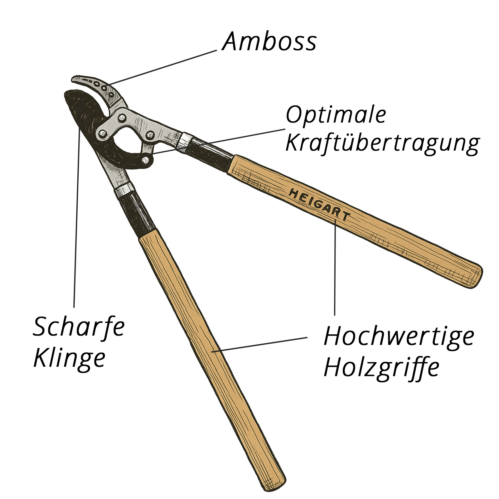 HEIGART Amboss-Astschere mit Holzgriffen