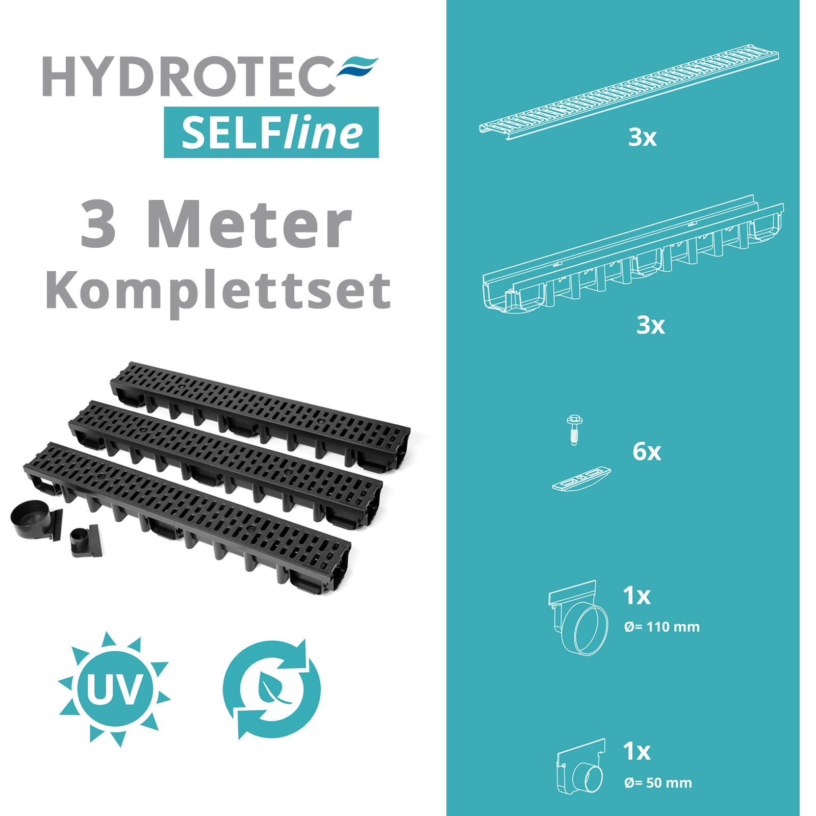 HYDROTEC SELFline Kunststoffrinne 3er-Set