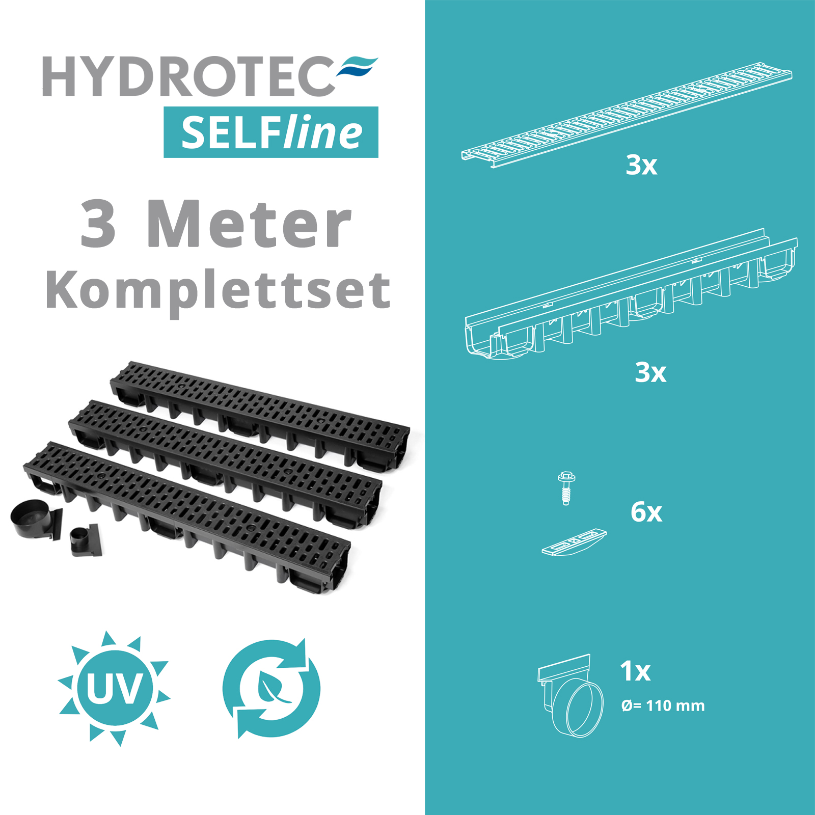 HYDROTEC SELFline Kunststoffrinne 3er-Set