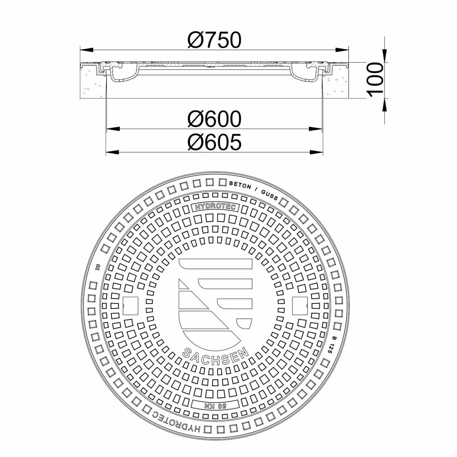HYDROTEC Schachtabdeckung Länderwappen Sachsen 50kN