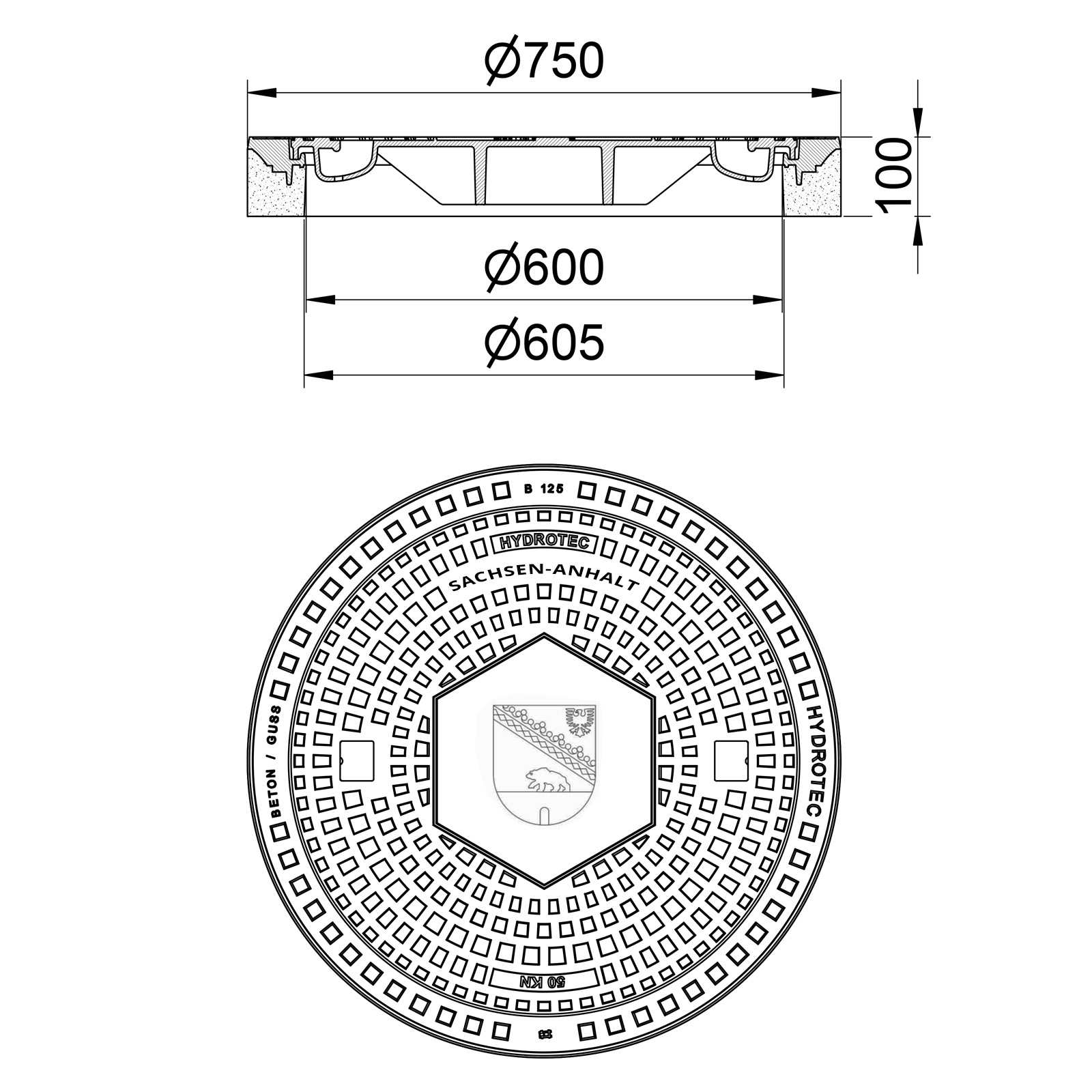 HYDROTEC Schachtabdeckung Länderwappen Sachsen-Anhalt 50kN