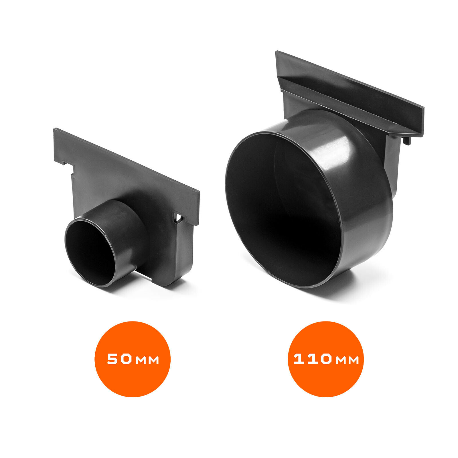 Stirnwand-Set 50 + 110mm PP Kunststoffrine geschlossen mit Vorrichtung Ablaufstutzen Stirnwand-Set 50 + 110mm PP Kunststoffrine geschlossen mit Vorrichtung Ablaufstutzen