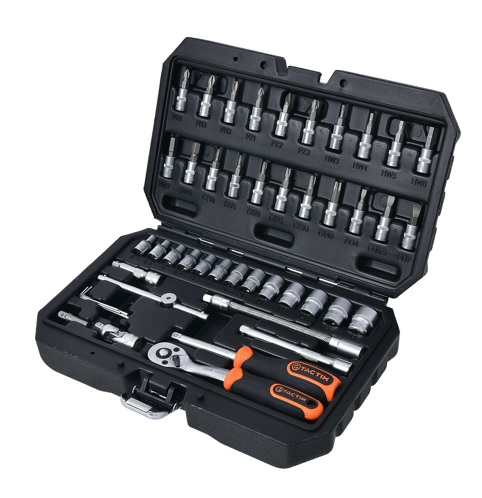 TACTIX Ratschen- und Steckschlüssel-Set, 46-teilig TACTIX Ratschen- und Steckschlüssel-Set, 46-teilig