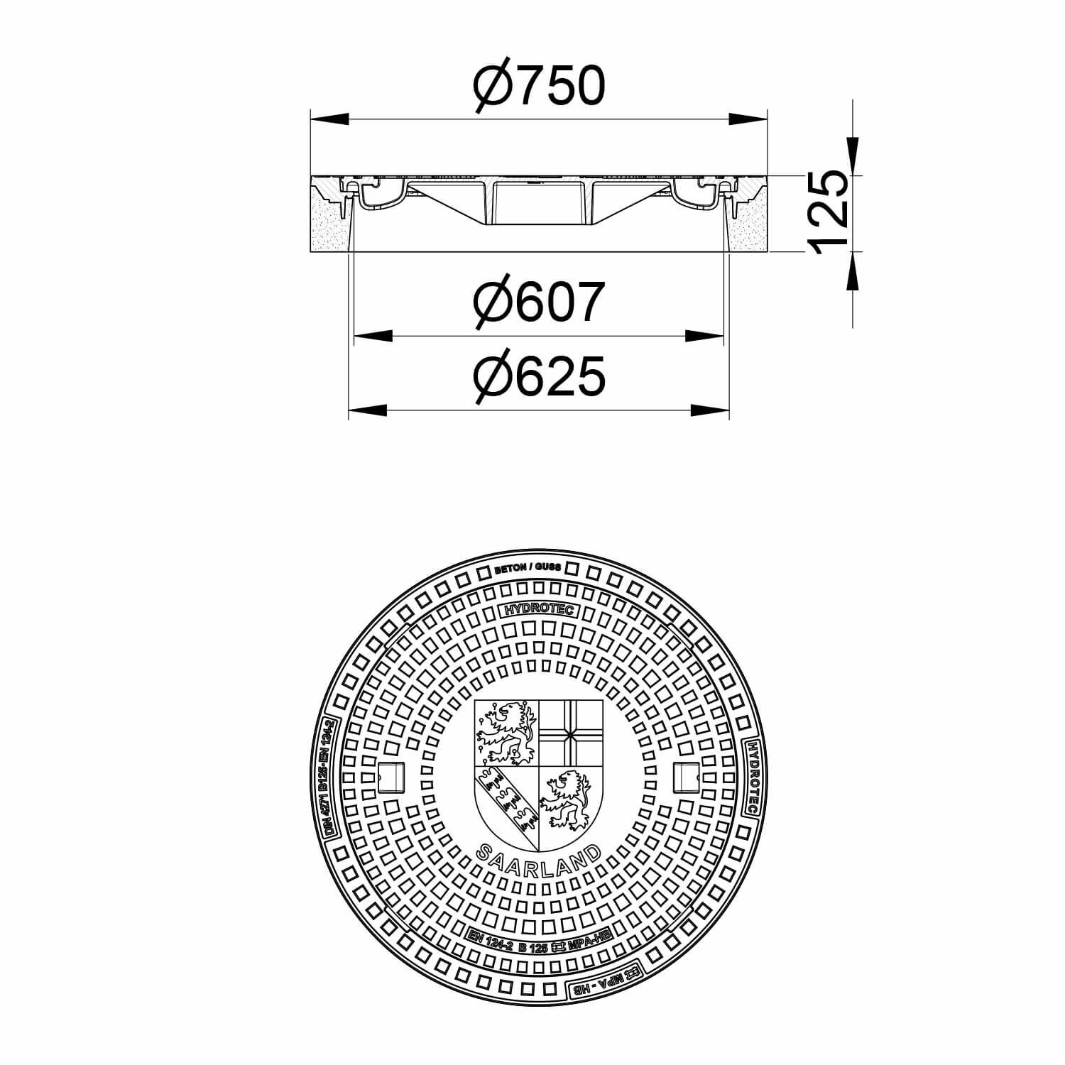 HYDROTEC Schachtabdeckung Länderwappen Saarland B125
