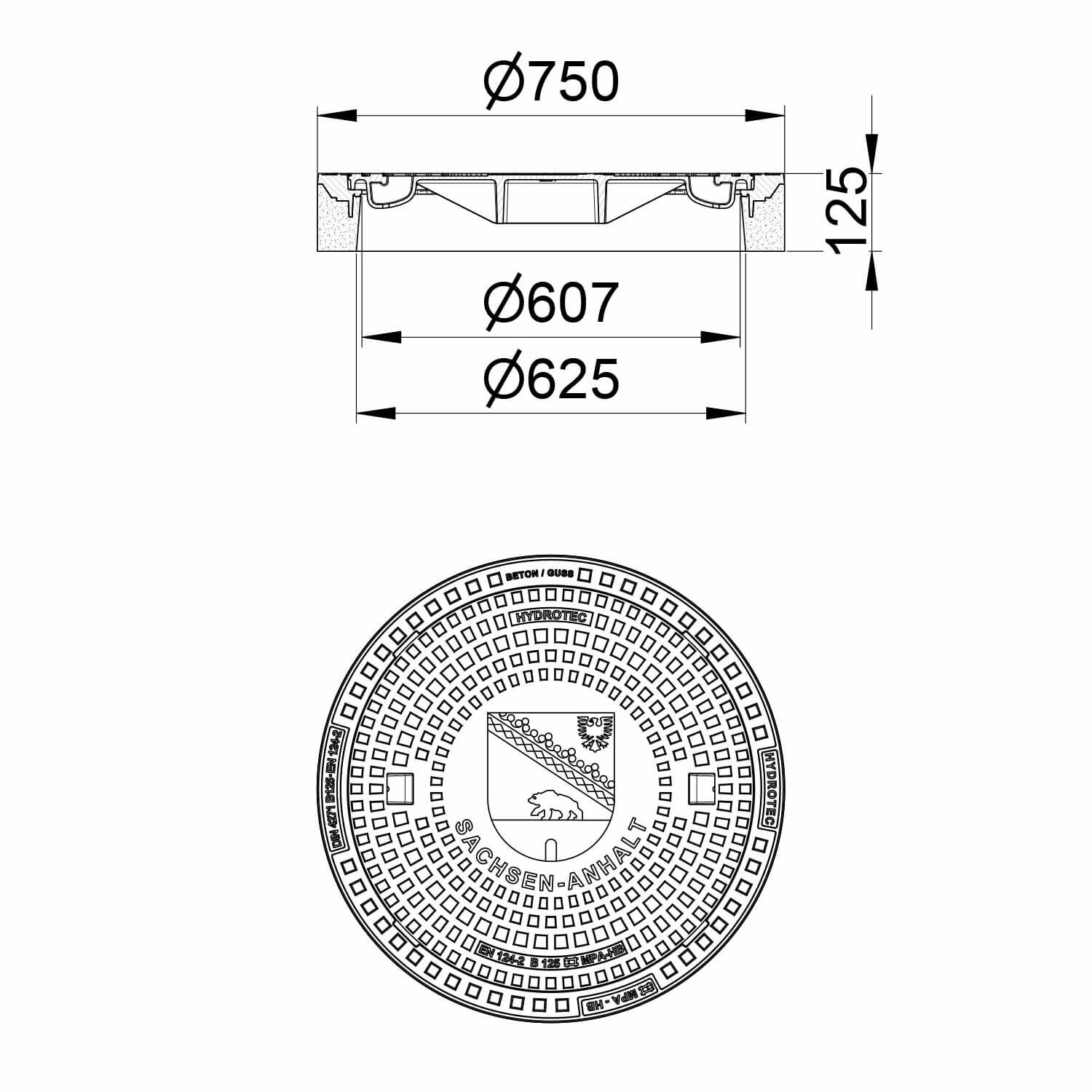 HYDROTEC Schachtabdeckung Länderwappen Sachsen-Anhalt B125