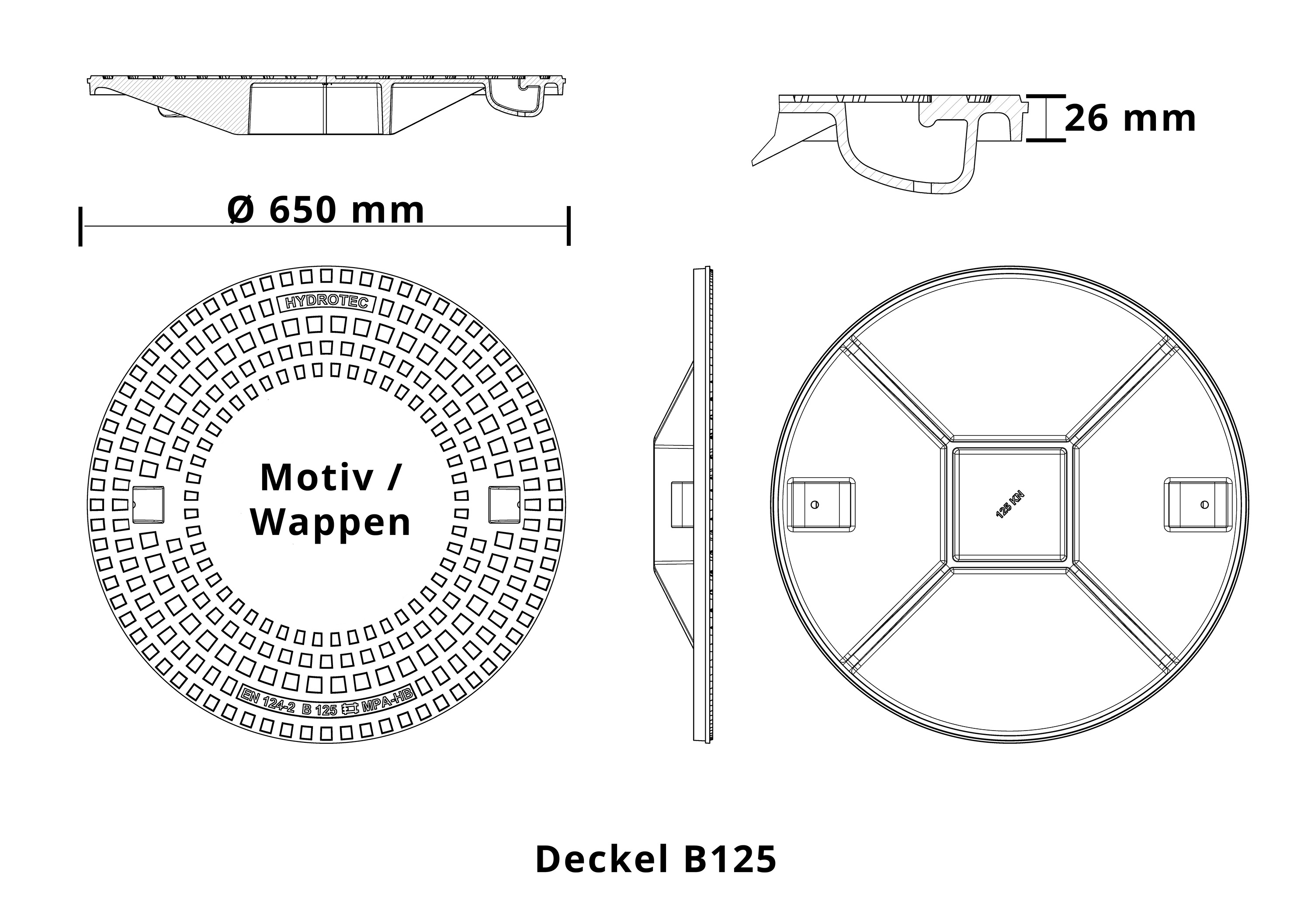 HYDROTEC Gussdeckel Länderwappen Niedersachsen B125 
