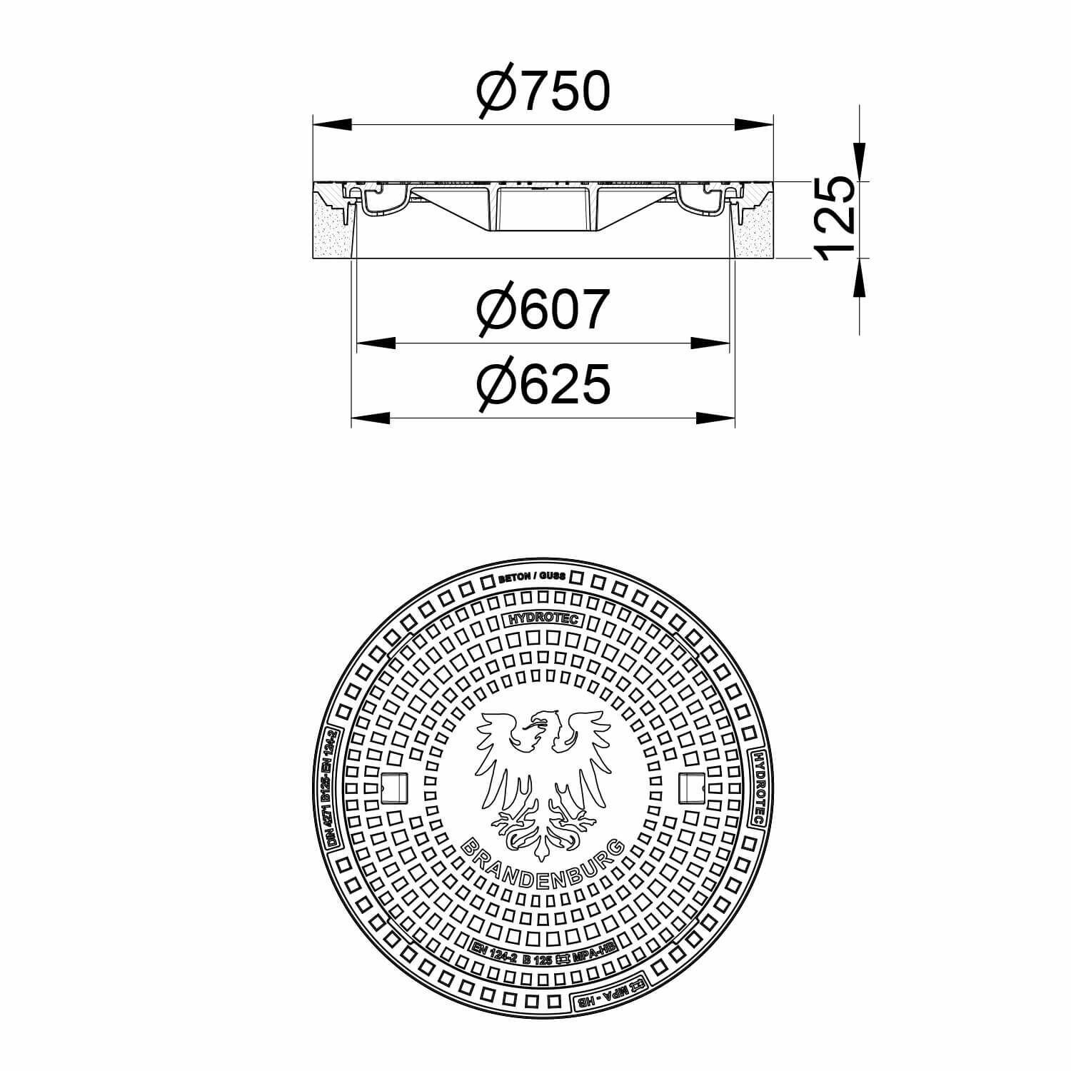 HYDROTEC Schachtabdeckung Länderwappen Brandenburg B125 HYDROTEC Schachtabdeckung Länderwappen Brandenburg B125